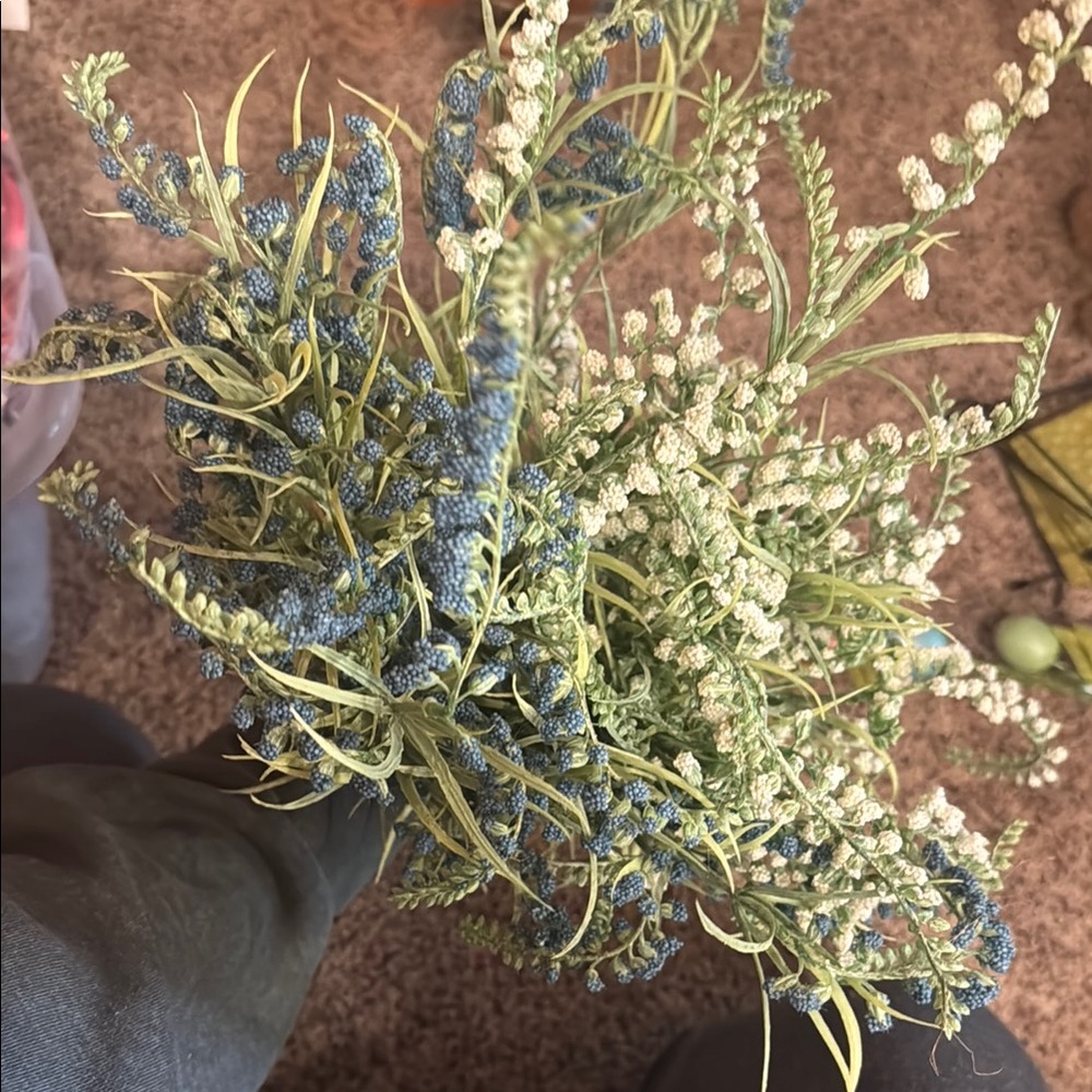 Artificial Blue and Cream Floral Arrangement